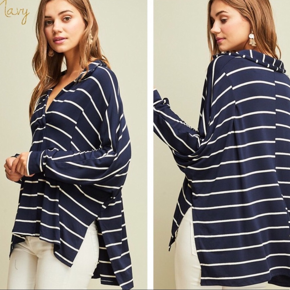 entro Navy and White Striped V-Neck Tunic